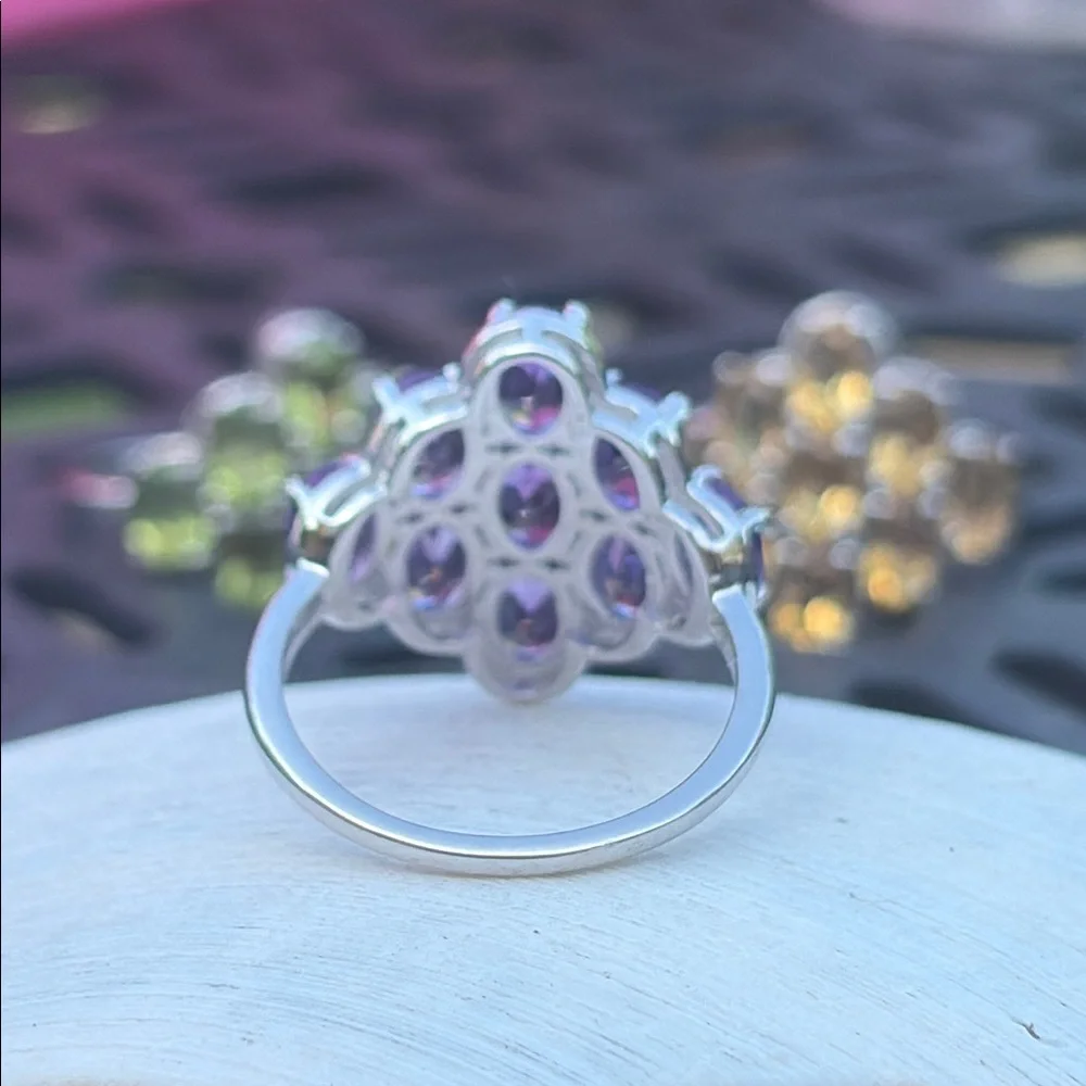 Natural 3.30 carat Genuine Amethyst Waterfall Design Cluster Ring Size 8